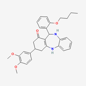 molecular formula C31H34N2O4 B5006179 11-(2-butoxyphenyl)-3-(3,4-dimethoxyphenyl)-2,3,4,5,10,11-hexahydro-1H-dibenzo[b,e][1,4]diazepin-1-one 