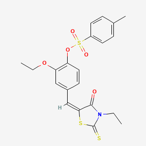 molecular formula C21H21NO5S3 B5006269 2-ethoxy-4-[(E)-(3-ethyl-4-oxo-2-thioxo-1,3-thiazolidin-5-ylidene)methyl]phenyl 4-methylbenzenesulfonate CAS No. 6179-95-9