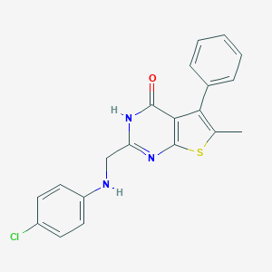 molecular formula C20H16ClN3OS B500629 2-[(4-chloroanilino)methyl]-6-methyl-5-phenylthieno[2,3-d]pyrimidin-4(3H)-one 