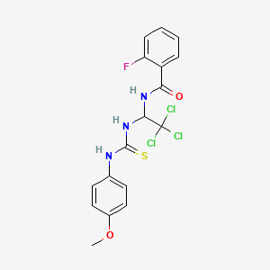 molecular formula C17H15Cl3FN3O2S B5006290 2-fluoro-N-[2,2,2-trichloro-1-({[(4-methoxyphenyl)amino]carbonothioyl}amino)ethyl]benzamide 