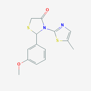 molecular formula C14H14N2O2S2 B500652 2-(3-Methoxyphenyl)-3-(5-methyl-1,3-thiazol-2-yl)-1,3-thiazolidin-4-one 