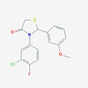 molecular formula C16H13ClFNO2S B500654 3-(3-Chloro-4-fluorophenyl)-2-(3-methoxyphenyl)-1,3-thiazolidin-4-one 