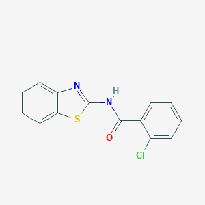 molecular formula C15H11ClN2OS B500670 2-chloro-N-(4-methyl-1,3-benzothiazol-2-yl)benzamide CAS No. 313528-58-4
