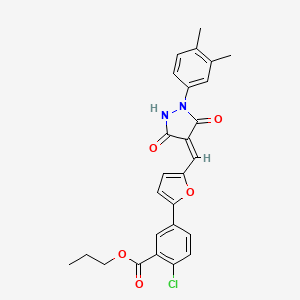 propyl 2-chloro-5-[5-[(E)-[1-(3,4-dimethylphenyl)-3,5-dioxopyrazolidin-4-ylidene]methyl]furan-2-yl]benzoate