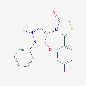 molecular formula C20H18FN3O2S B500675 3-(1,5-dimethyl-3-oxo-2-phenyl-2,3-dihydro-1H-pyrazol-4-yl)-2-(4-fluorophenyl)-1,3-thiazolidin-4-one CAS No. 128317-50-0