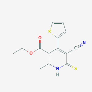 molecular formula C14H12N2O2S2 B500701 Ethyl 5-cyano-2-methyl-4-(2-thienyl)-6-thioxo-1,6-dihydro-3-pyridinecarboxylate 