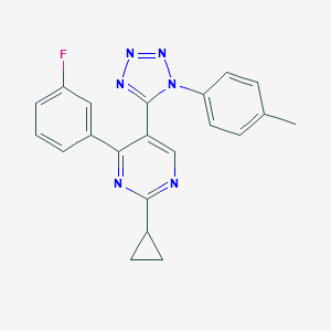 molecular formula C21H17FN6 B500733 2-cyclopropyl-4-(3-fluorophenyl)-5-[1-(4-methylphenyl)-1H-tetraazol-5-yl]pyrimidine 