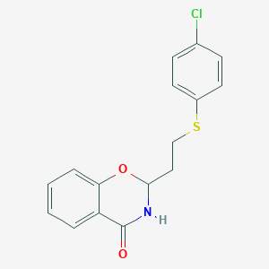 molecular formula C16H14ClNO2S B500815 2-{2-[(4-chlorophenyl)sulfanyl]ethyl}-2,3-dihydro-4H-1,3-benzoxazin-4-one 