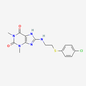 molecular formula C15H16ClN5O2S B5008567 8-({2-[(4-chlorophenyl)sulfanyl]ethyl}amino)-1,3-dimethyl-3,7-dihydro-1H-purine-2,6-dione 