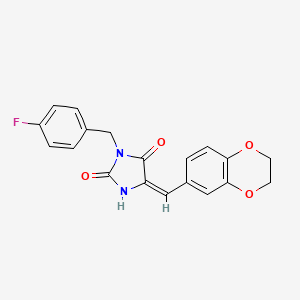 (5E)-5-(2,3-dihydro-1,4-benzodioxin-6-ylmethylidene)-3-(4-fluorobenzyl)imidazolidine-2,4-dione