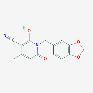 molecular formula C15H12N2O4 B501021 1-Benzo[1,3]dioxol-5-ylmethyl-6-hydroxy-4-methyl-2-oxo-1,2-dihydropyridine-3-carbonitrile 