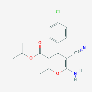 molecular formula C17H17ClN2O3 B501160 isopropyl 6-amino-4-(4-chlorophenyl)-5-cyano-2-methyl-4H-pyran-3-carboxylate 