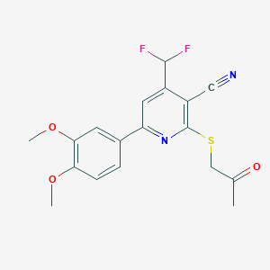 molecular formula C18H16F2N2O3S B501166 4-(Difluoromethyl)-6-(3,4-dimethoxyphenyl)-2-[(2-oxopropyl)sulfanyl]nicotinonitrile 