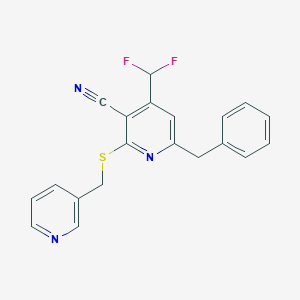 molecular formula C20H15F2N3S B501175 6-Benzyl-4-(difluoromethyl)-2-[(3-pyridinylmethyl)sulfanyl]nicotinonitrile 