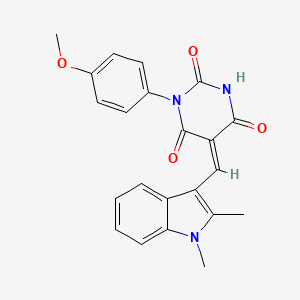 (5Z)-5-[(1,2-dimethyl-1H-indol-3-yl)methylidene]-1-(4-methoxyphenyl)pyrimidine-2,4,6(1H,3H,5H)-trione