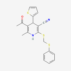 molecular formula C20H18N2OS3 B5012016 5-acetyl-6-methyl-2-{[(phenylthio)methyl]thio}-4-(2-thienyl)-1,4-dihydro-3-pyridinecarbonitrile 