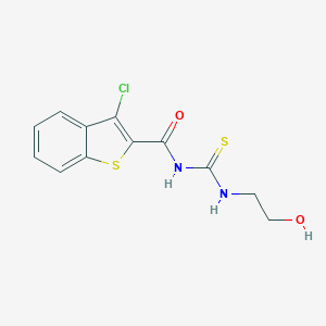 molecular formula C12H11ClN2O2S2 B501215 3-chloro-N-{[(2-hydroxyethyl)amino]carbonothioyl}-1-benzothiophene-2-carboxamide 