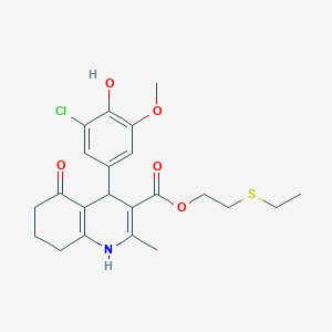 molecular formula C22H26ClNO5S B5012164 2-(Ethylsulfanyl)ethyl 4-(3-chloro-4-hydroxy-5-methoxyphenyl)-2-methyl-5-oxo-1,4,5,6,7,8-hexahydroquinoline-3-carboxylate 