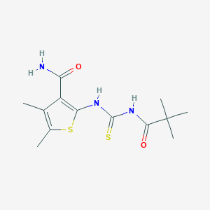 molecular formula C13H19N3O2S2 B501224 2-({[(2,2-Dimethylpropanoyl)amino]carbonothioyl}amino)-4,5-dimethyl-3-thiophenecarboxamide 