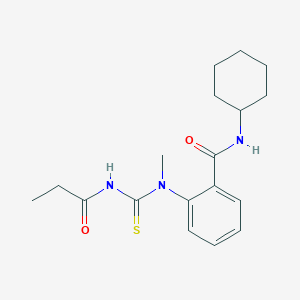 molecular formula C18H25N3O2S B501235 N-cyclohexyl-2-[methyl(propanoylcarbamothioyl)amino]benzamide 