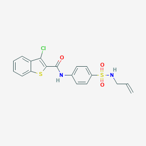 molecular formula C18H15ClN2O3S2 B501237 N-{4-[(allylamino)sulfonyl]phenyl}-3-chloro-1-benzothiophene-2-carboxamide 