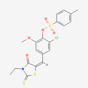 molecular formula C20H18ClNO5S3 B5012382 2-chloro-4-[(3-ethyl-4-oxo-2-thioxo-1,3-thiazolidin-5-ylidene)methyl]-6-methoxyphenyl 4-methylbenzenesulfonate 