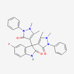 molecular formula C30H26FN5O3 B5012468 3,3-双(1,5-二甲基-3-氧代-2-苯基-2,3-二氢-1H-吡唑-4-基)-5-氟-1,3-二氢-2H-吲哚-2-酮 