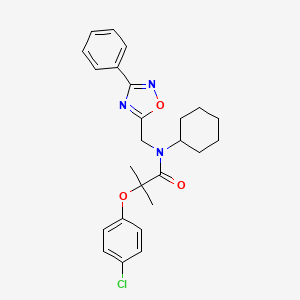 2-(4-chlorophenoxy)-N-cyclohexyl-2-methyl-N-[(3-phenyl-1,2,4-oxadiazol-5-yl)methyl]propanamide