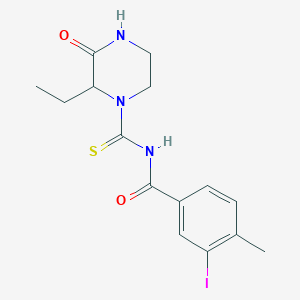 molecular formula C15H18IN3O2S B501251 N-(2-ethyl-3-oxopiperazine-1-carbonothioyl)-3-iodo-4-methylbenzamide 