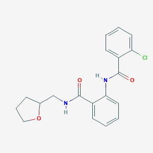 molecular formula C19H19ClN2O3 B501254 2-[(2-chlorobenzoyl)amino]-N-(tetrahydro-2-furanylmethyl)benzamide 