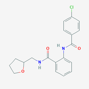 molecular formula C19H19ClN2O3 B501255 2-[(4-chlorobenzoyl)amino]-N-(tetrahydro-2-furanylmethyl)benzamide CAS No. 838874-24-1