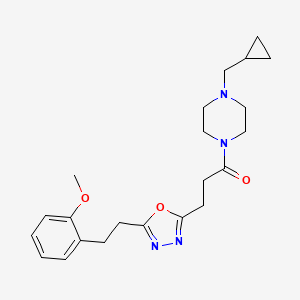 molecular formula C22H30N4O3 B5012655 1-(cyclopropylmethyl)-4-(3-{5-[2-(2-methoxyphenyl)ethyl]-1,3,4-oxadiazol-2-yl}propanoyl)piperazine 