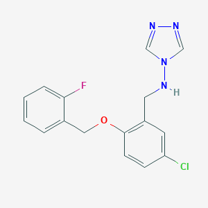 molecular formula C16H14ClFN4O B501280 N-{5-chloro-2-[(2-fluorobenzyl)oxy]benzyl}-4H-1,2,4-triazol-4-amine 