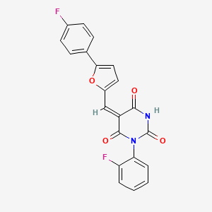 molecular formula C21H12F2N2O4 B5013150 1-(2-fluorophenyl)-5-{[5-(4-fluorophenyl)-2-furyl]methylene}-2,4,6(1H,3H,5H)-pyrimidinetrione 