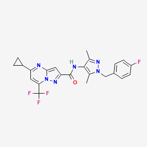 molecular formula C23H20F4N6O B5013320 5-cyclopropyl-N-[1-(4-fluorobenzyl)-3,5-dimethyl-1H-pyrazol-4-yl]-7-(trifluoromethyl)pyrazolo[1,5-a]pyrimidine-2-carboxamide 