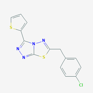 molecular formula C14H9ClN4S2 B501340 6-(4-Chlorobenzyl)-3-(2-thienyl)[1,2,4]triazolo[3,4-b][1,3,4]thiadiazole CAS No. 878435-39-3