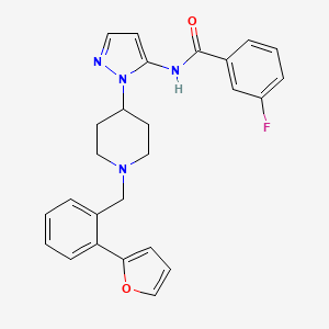 molecular formula C26H25FN4O2 B5013488 3-fluoro-N-(1-{1-[2-(2-furyl)benzyl]-4-piperidinyl}-1H-pyrazol-5-yl)benzamide 