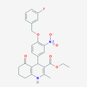 molecular formula C26H25FN2O6 B5013573 ethyl 4-{4-[(3-fluorobenzyl)oxy]-3-nitrophenyl}-2-methyl-5-oxo-1,4,5,6,7,8-hexahydro-3-quinolinecarboxylate 