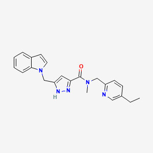 N-[(5-ethyl-2-pyridinyl)methyl]-5-(1H-indol-1-ylmethyl)-N-methyl-1H-pyrazole-3-carboxamide