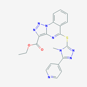 molecular formula C20H16N8O2S B501376 ethyl 5-{[4-methyl-5-(4-pyridinyl)-4H-1,2,4-triazol-3-yl]sulfanyl}[1,2,3]triazolo[1,5-a]quinazoline-3-carboxylate 
