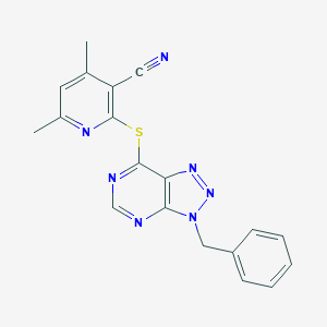 molecular formula C19H15N7S B501380 2-[(3-benzyl-3H-[1,2,3]triazolo[4,5-d]pyrimidin-7-yl)sulfanyl]-4,6-dimethylnicotinonitrile 