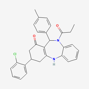 molecular formula C29H27ClN2O2 B5013884 3-(2-chlorophenyl)-11-(4-methylphenyl)-10-propanoyl-2,3,4,5,10,11-hexahydro-1H-dibenzo[b,e][1,4]diazepin-1-one 