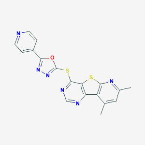 molecular formula C18H12N6OS2 B501393 7,9-Dimethylpyrido[3',2':4,5]thieno[3,2-d]pyrimidin-4-yl 5-(4-pyridinyl)-1,3,4-oxadiazol-2-yl sulfide 