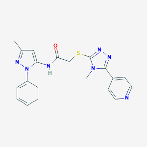 molecular formula C20H19N7OS B501402 N-(3-methyl-1-phenyl-1H-pyrazol-5-yl)-2-{[4-methyl-5-(4-pyridinyl)-4H-1,2,4-triazol-3-yl]sulfanyl}acetamide 