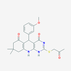 molecular formula C23H25N3O4S B501404 5-(3-methoxyphenyl)-8,8-dimethyl-2-(2-oxopropylsulfanyl)-5,7,9,10-tetrahydro-1H-pyrimido[4,5-b]quinoline-4,6-dione 