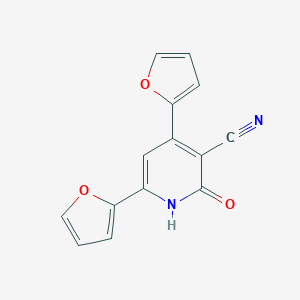 molecular formula C14H8N2O3 B501406 4,6-Di(2-furyl)-2-oxo-1,2-dihydro-3-pyridinecarbonitrile 