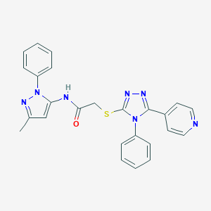molecular formula C25H21N7OS B501415 N-(3-methyl-1-phenyl-1H-pyrazol-5-yl)-2-{[4-phenyl-5-(4-pyridinyl)-4H-1,2,4-triazol-3-yl]sulfanyl}acetamide 