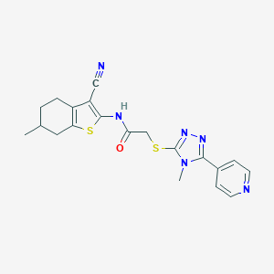 molecular formula C20H20N6OS2 B501416 N-(3-cyano-6-methyl-4,5,6,7-tetrahydro-1-benzothien-2-yl)-2-{[4-methyl-5-(4-pyridinyl)-4H-1,2,4-triazol-3-yl]sulfanyl}acetamide 