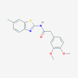 molecular formula C18H18N2O3S B501443 2-(3,4-dimethoxyphenyl)-N-(6-methyl-1,3-benzothiazol-2-yl)acetamide CAS No. 349438-98-8