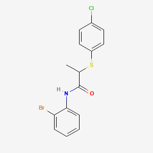 molecular formula C15H13BrClNOS B5014658 N-(2-bromophenyl)-2-[(4-chlorophenyl)thio]propanamide 